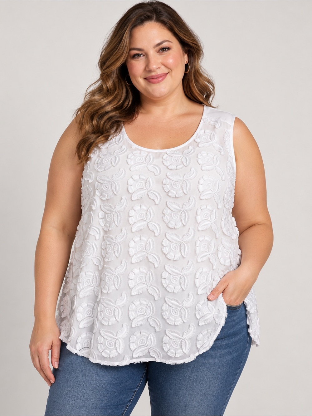 Liz Claiborne White Floral Appliqué Tank Top